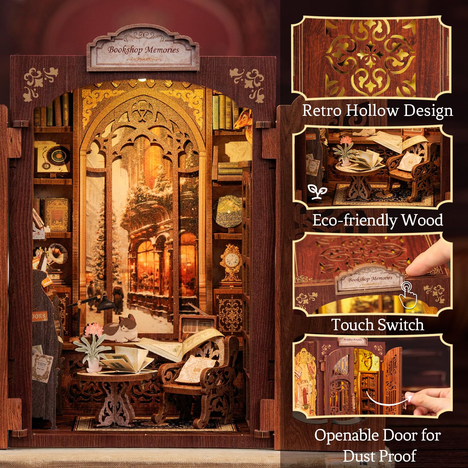CUTEBEE Booknook decor enhances shelf or desk with tactile detail.