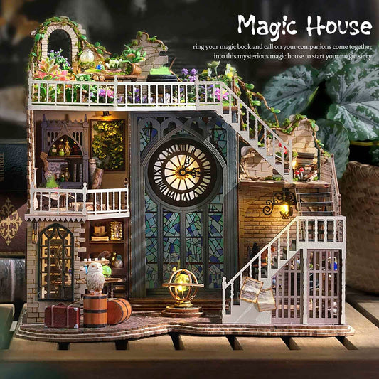 Cutebee DIY Dollhouse Kit side view highlights compact, elegant shelf-ready craft.