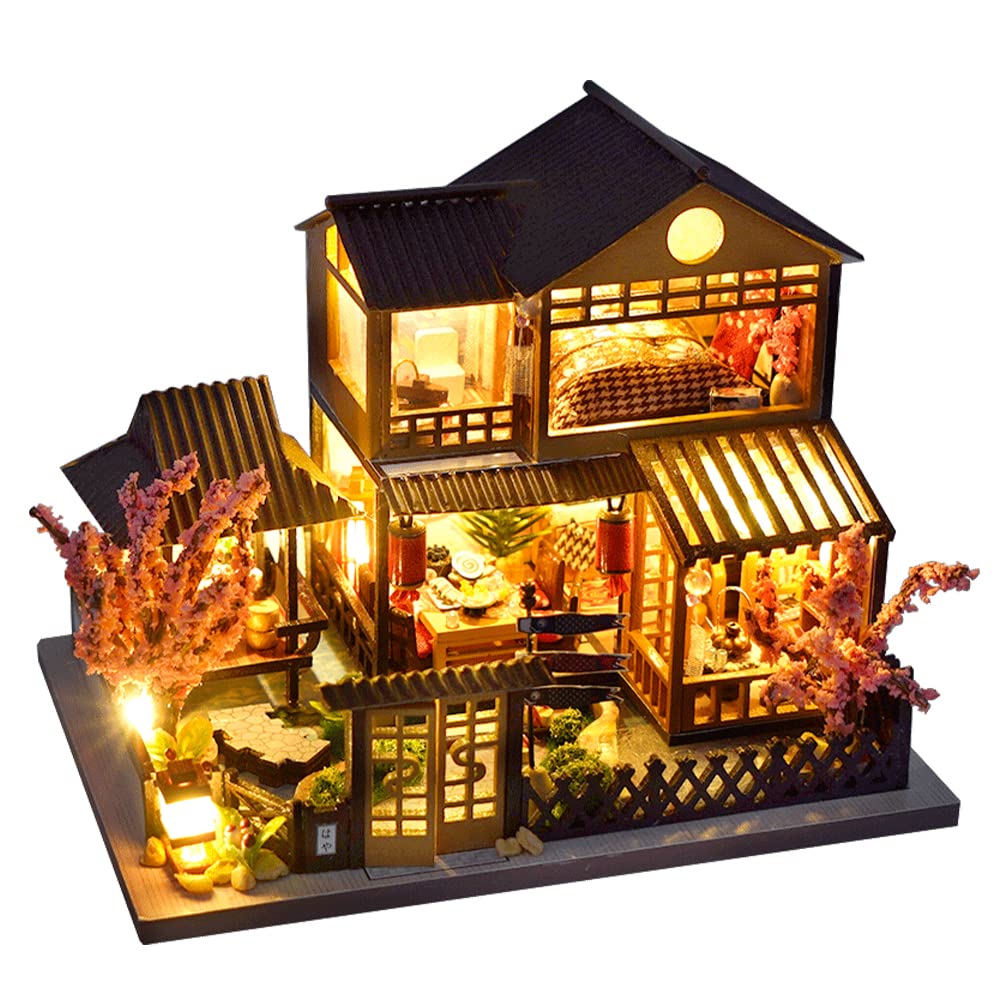 CUTEBEE dollhouse exterior showcases serene Japanese garden aesthetics for display.