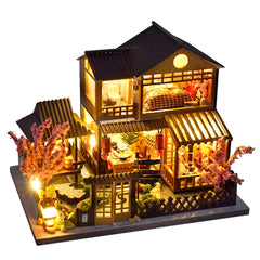 CUTEBEE dollhouse exterior showcases serene Japanese garden aesthetics for display.