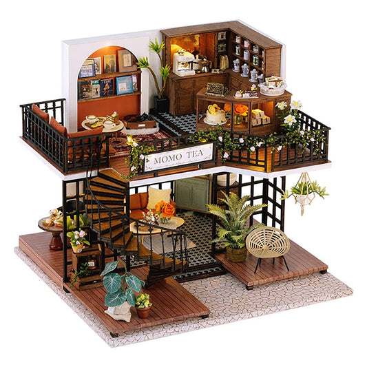 CUTEBEE Forest Tea Shop dollhouse front view for collectible display.