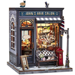 CUTEBEE John's Hair Salon Book Nook front view with retro design for display