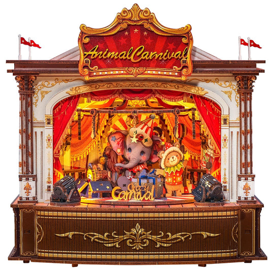 CUTEBEE Merry-go-Round puzzle with LED lights for a cozy shelf display