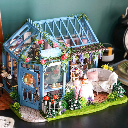 CUTEBEE Rose Garden Tea House interior with furniture for diorama projects.