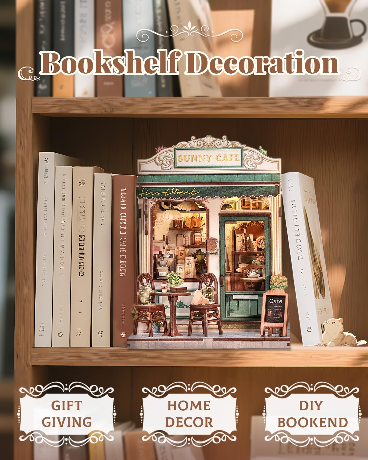 CUTEBEE Sunny Cafe LED light on display adds warm ambience to the nook.