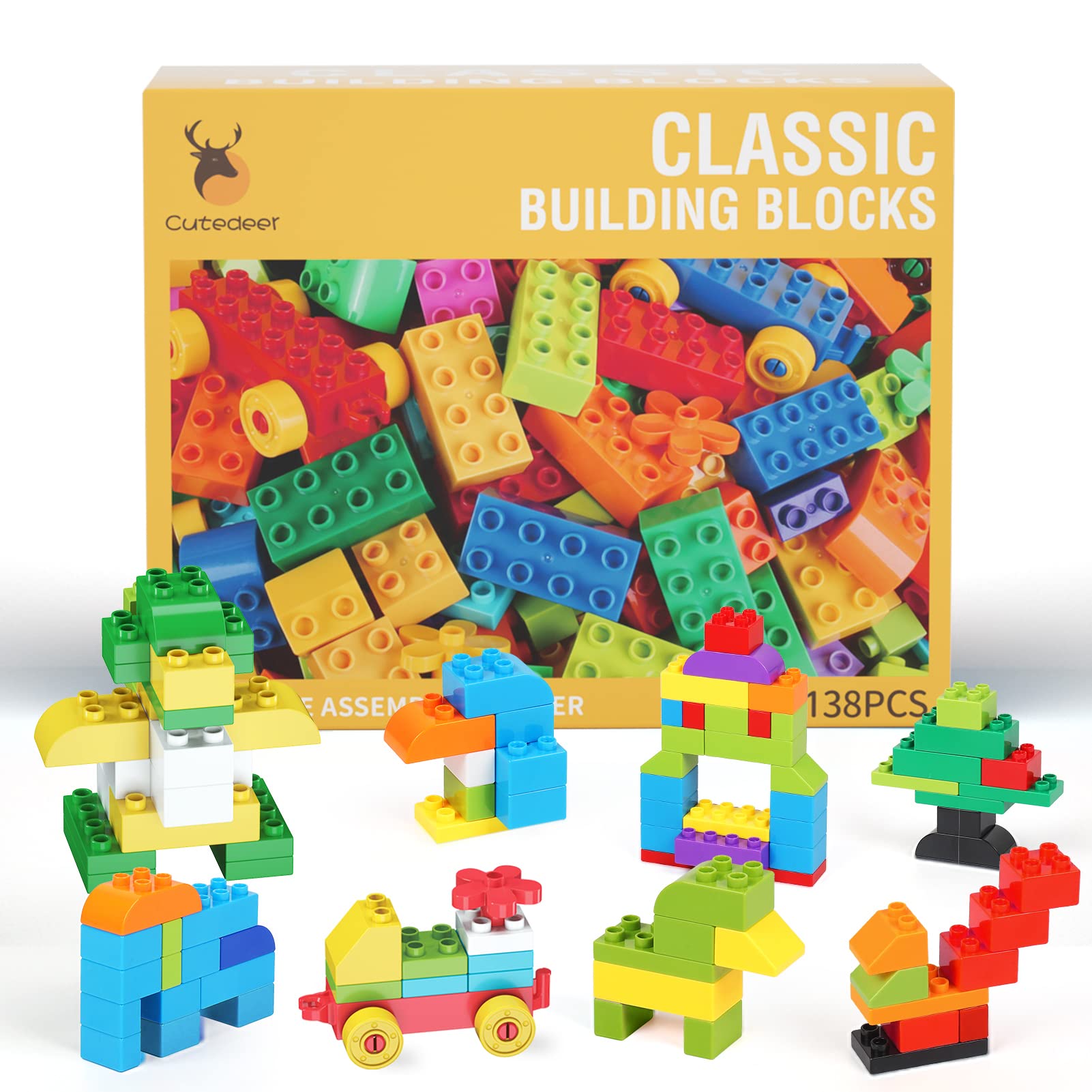 Cutedeer 138-piece blocks in a colorful set for creative play and motor skill development
