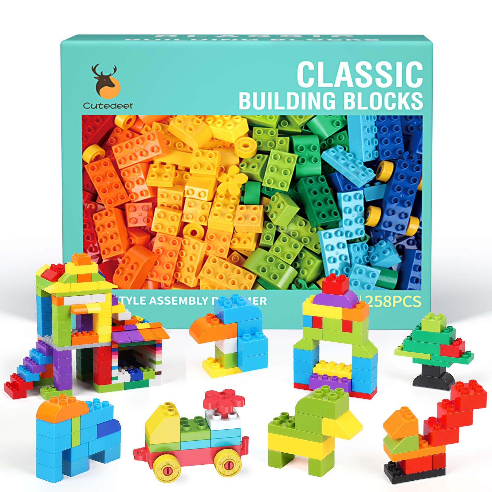 Cutedeer 258-piece classic big blocks on table ready for creative play