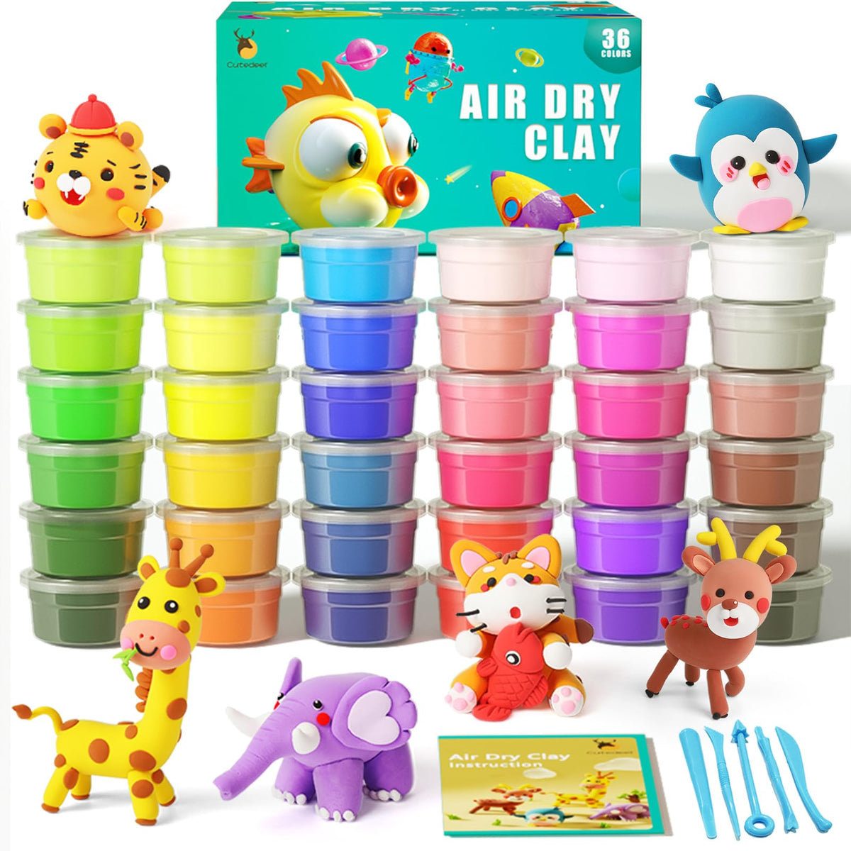 Cutedeer air dry clay kit with 36 colors for creative projects