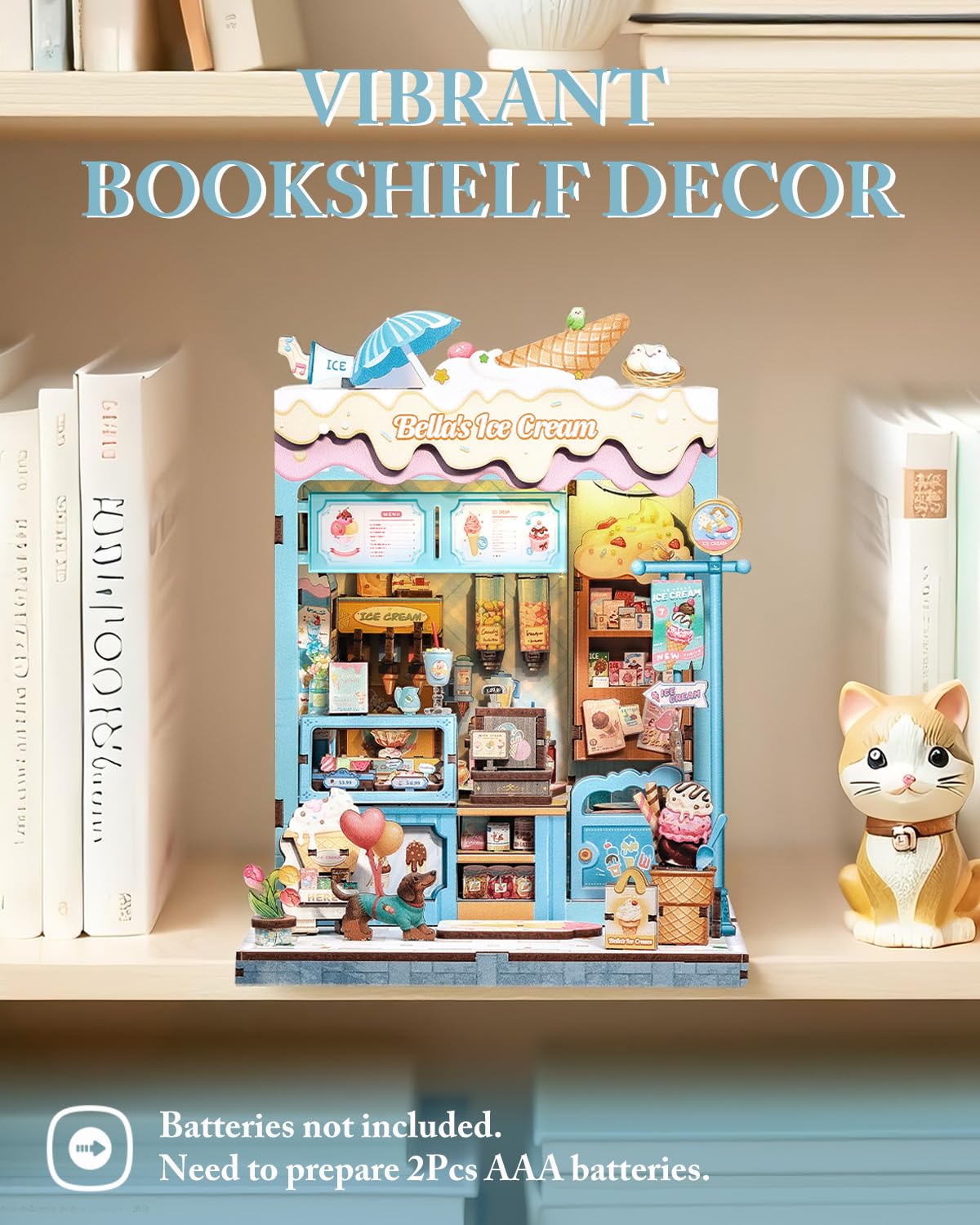 Cutefun Bella's Ice Cream Book Nook Kit detailed-parts showcase precise pieces for mindful assembly.