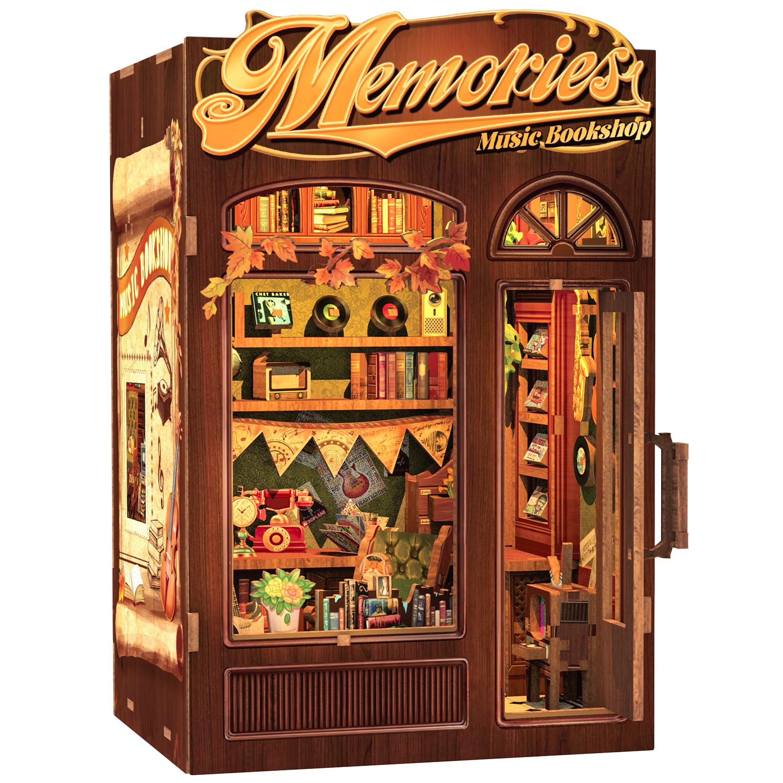 Cutefun Book Nook Kit front view enhances bookshelf decor with a warm, inviting scene