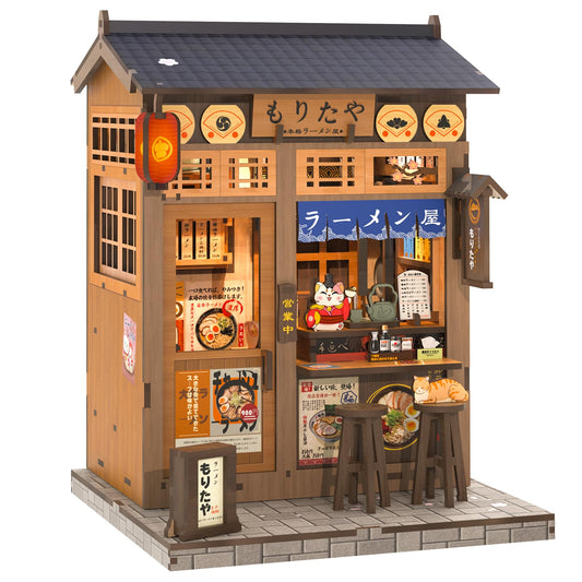Cutefun Book Nook Kit Morita Ya ramen shop scene with LED illumination for shelf charm