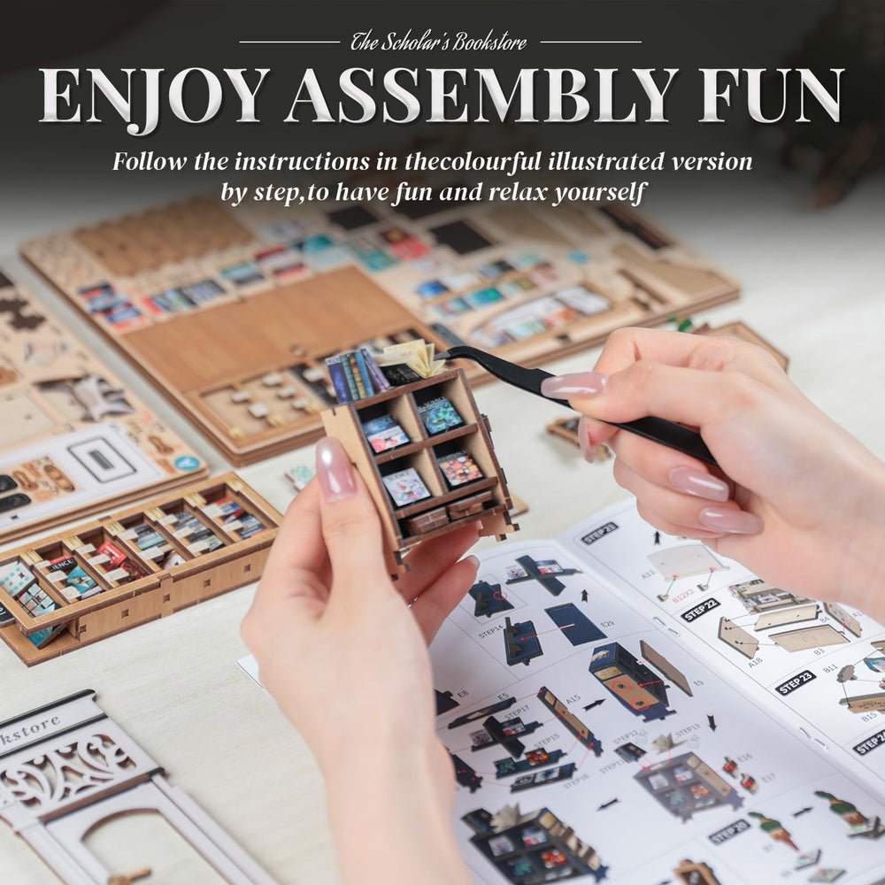 Cutefun Book Nook Kit stickers help finishing touches during build