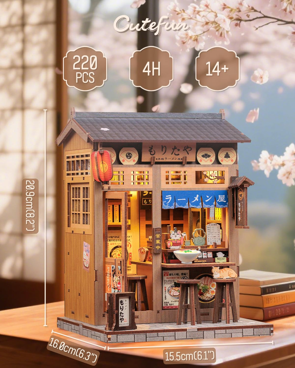 Cutefun Book Nook Kit wooden pieces closeup shows craftsmanship and natural textures