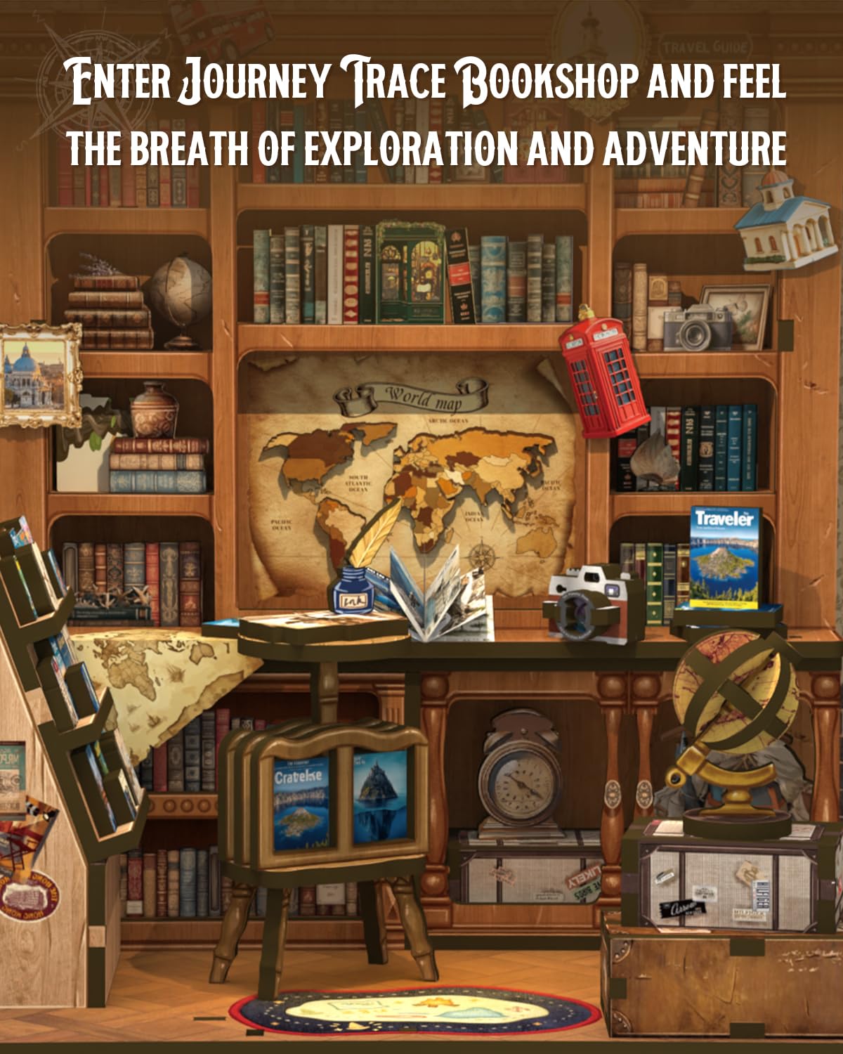 Cutefun Book Nook travel souvenirs display creates an adventure vignette on any shelf.