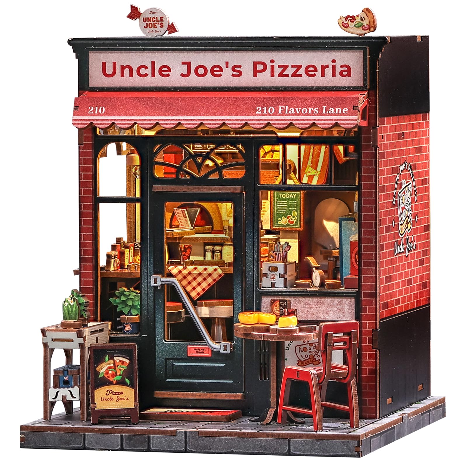 Cutefun Uncle Joe's Pizzeria book nook front view adds nostalgic charm to shelves.