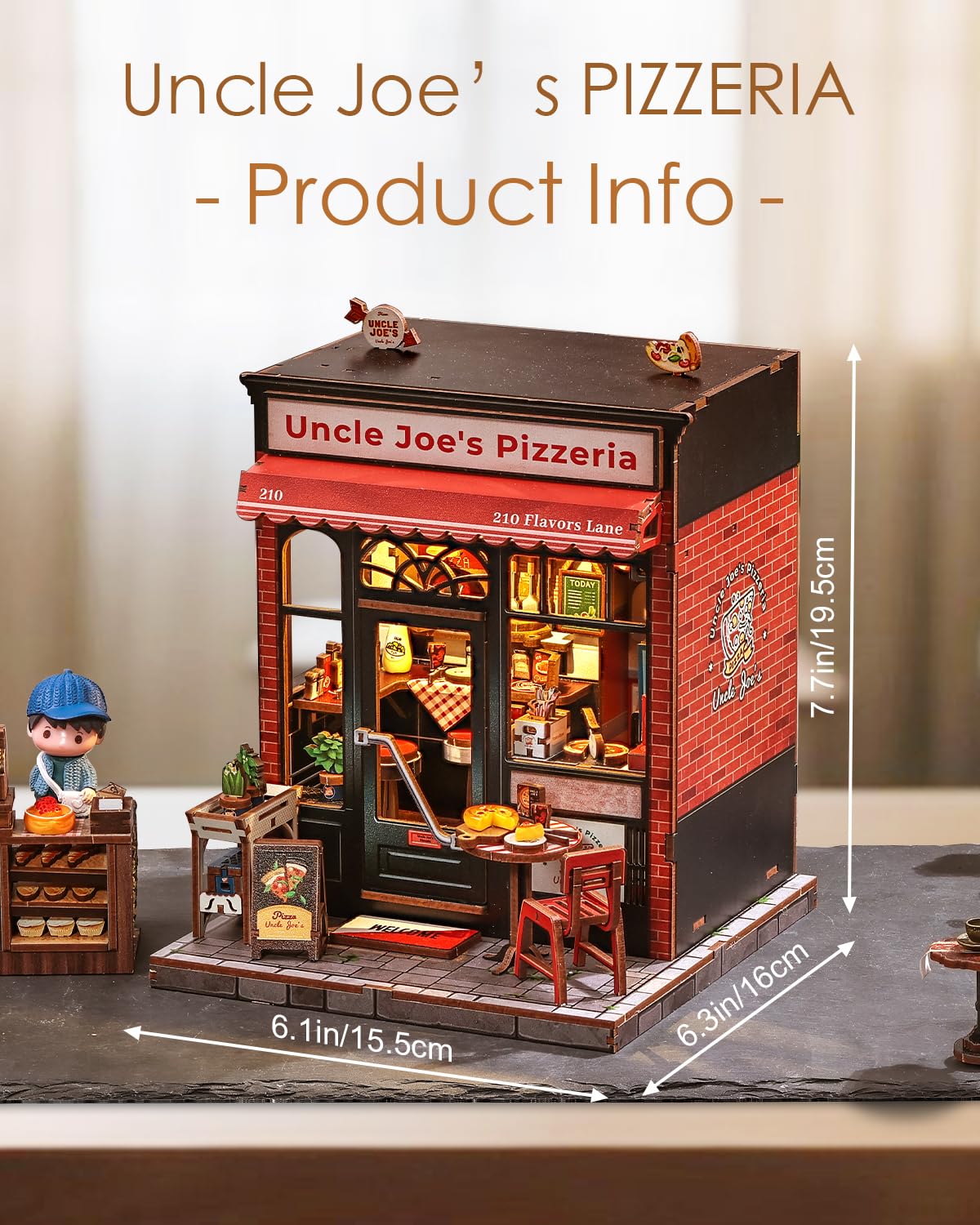 Cutefun Uncle Joe's Pizzeria with LED insert lights a warm, inviting scene.