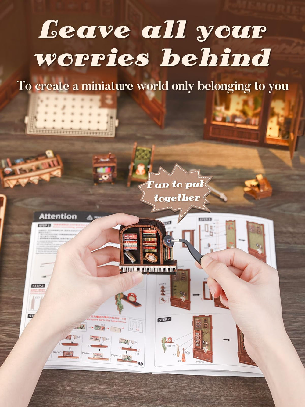 Cutefun Detailed Instruction Manual helps you assemble the book nook with confidence