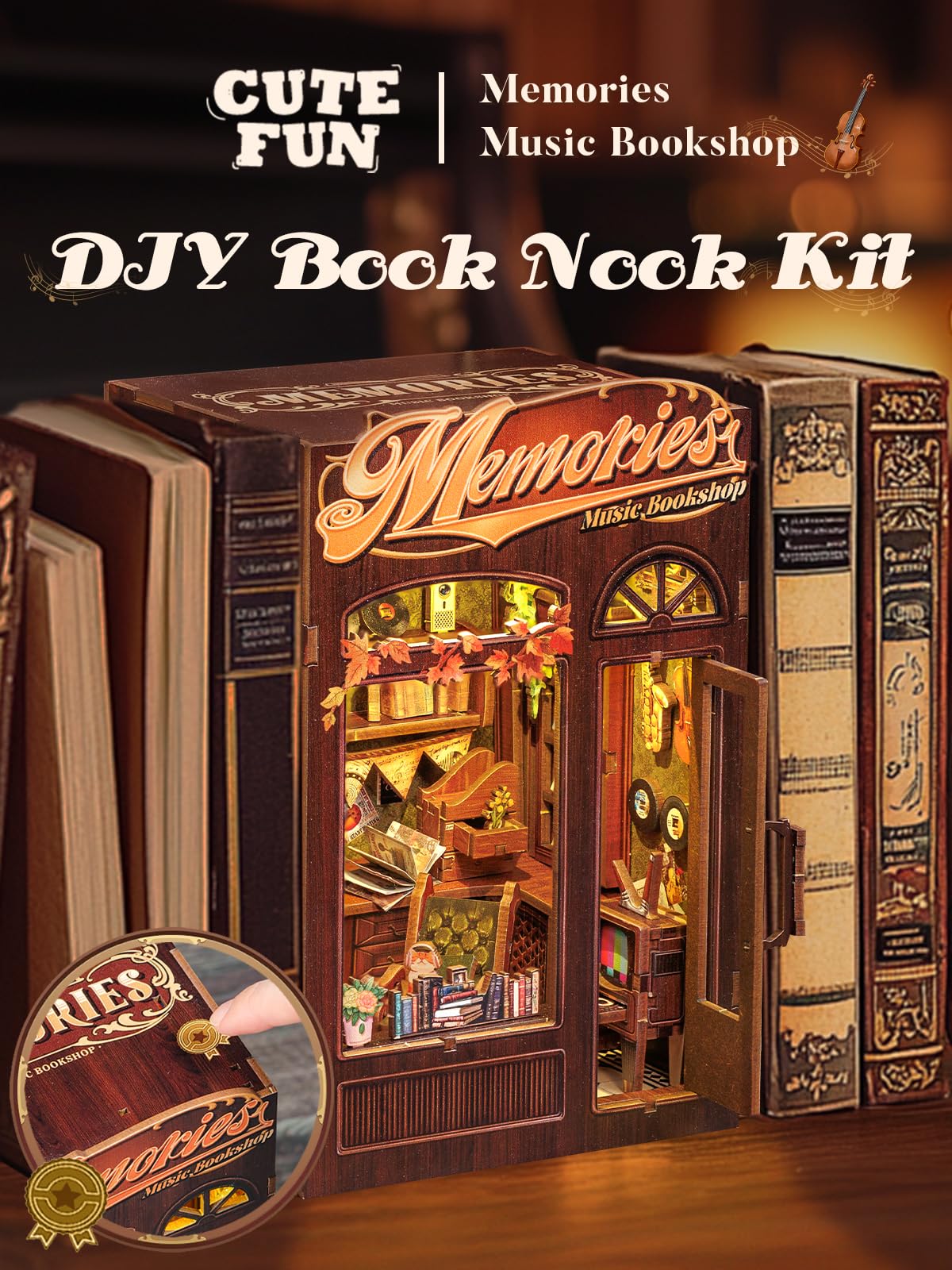 Cutefun Memories Music Bookshop diorama highlights a cozy blend of books and records