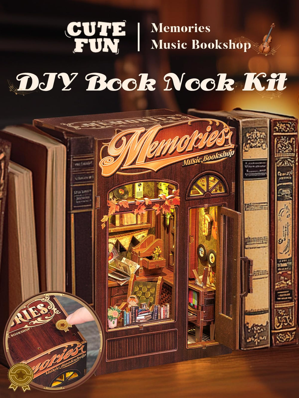 Cutefun Memories Music Bookshop diorama highlights a cozy blend of books and records
