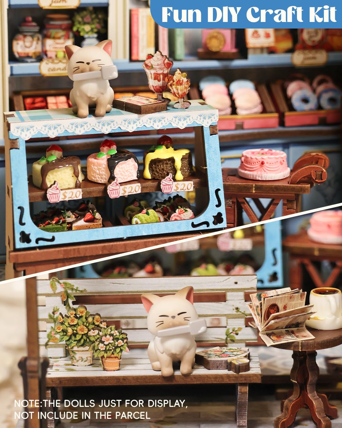 Cutefun Sweet Marie Book Nook Kit wooden puzzle pieces ready for assembly.