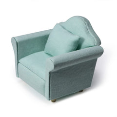 Cutemini dollhouse couch with green fabric and pillow for realistic mini interiors.