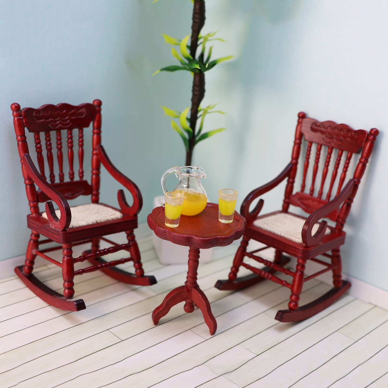 Cutemini round wooden dollhouse tea table adds authentic living room detail.
