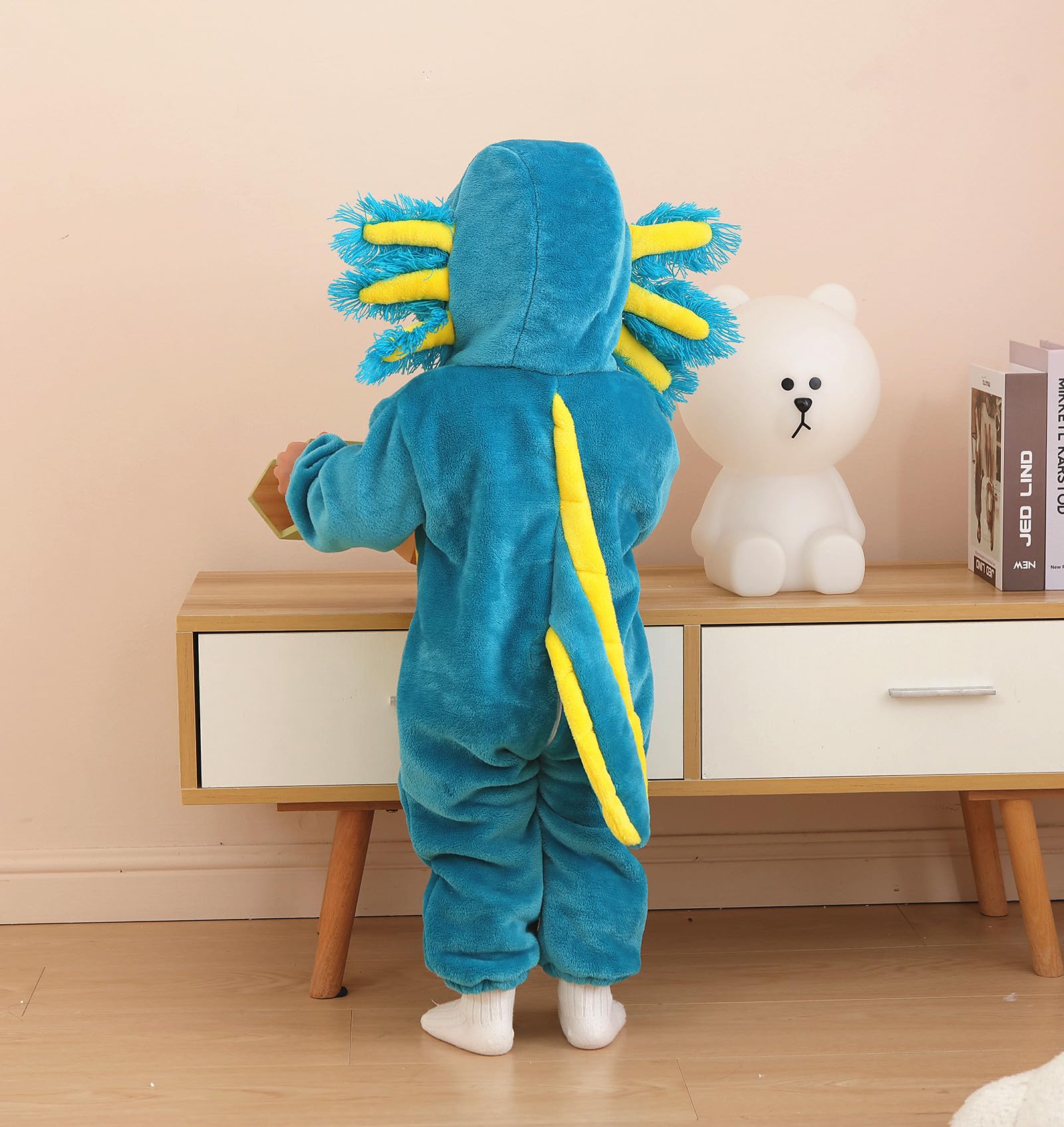 CuteOn axolotl hooded-costume blue view for playful holiday wear.