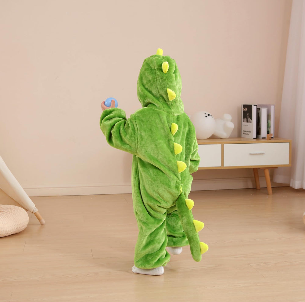 Cozy home wear in CuteOn dinosaur onesie for snuggly playtime.