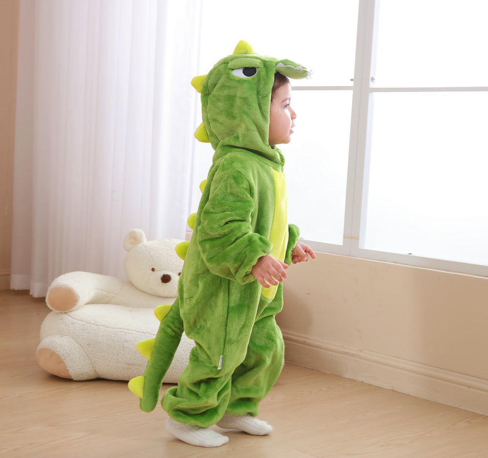 Close-up zipper on CuteOn green dinosaur onesie for easy dressing.