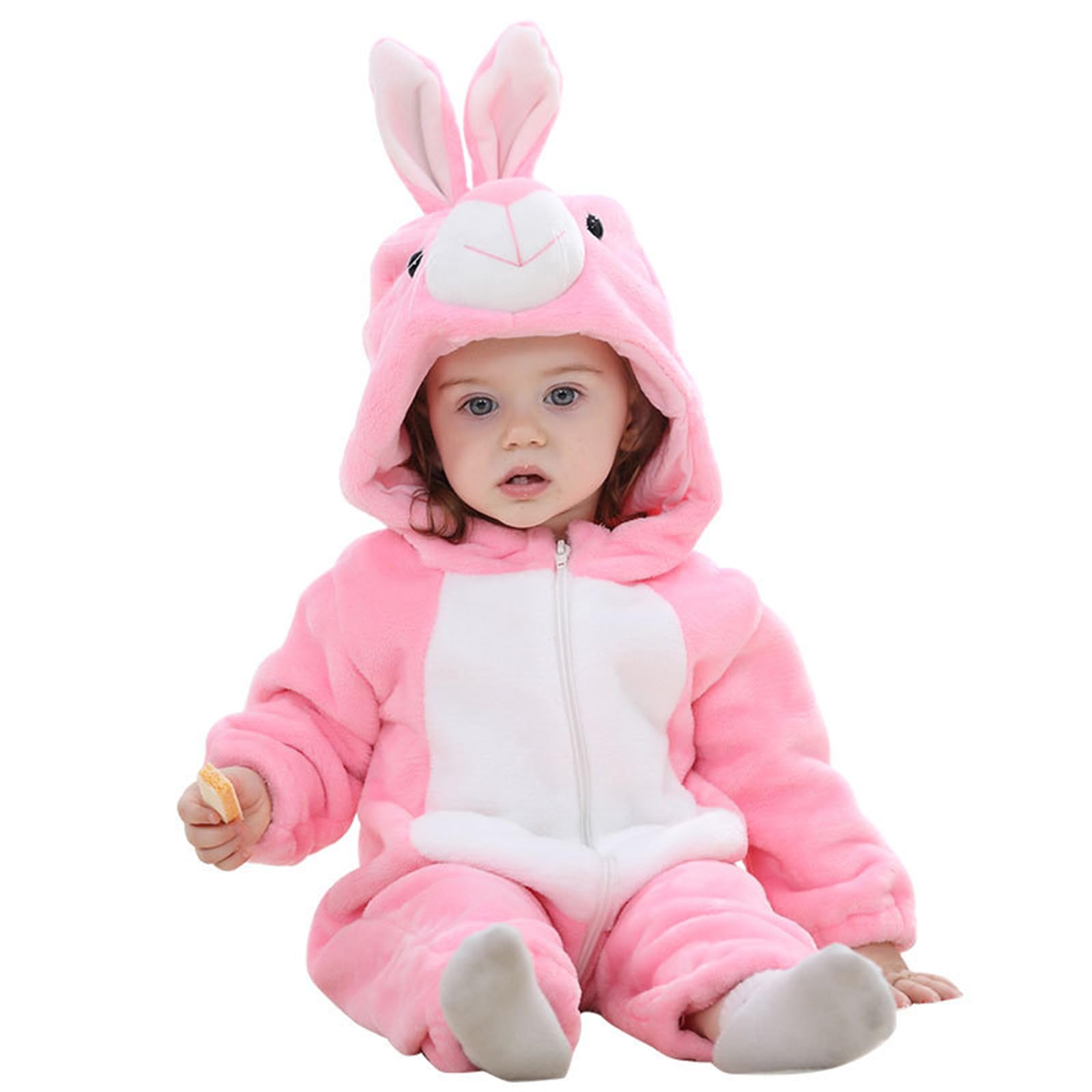 CuteOn pink bunny onesie front view with soft flannel warmth