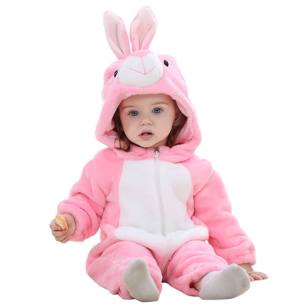 CuteOn pink bunny onesie front view with soft flannel warmth
