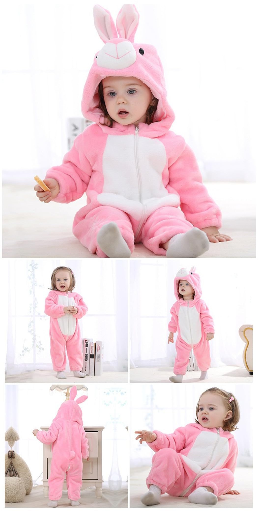CuteOn bunny onesie in pink with size range 2-4Y, easy care.