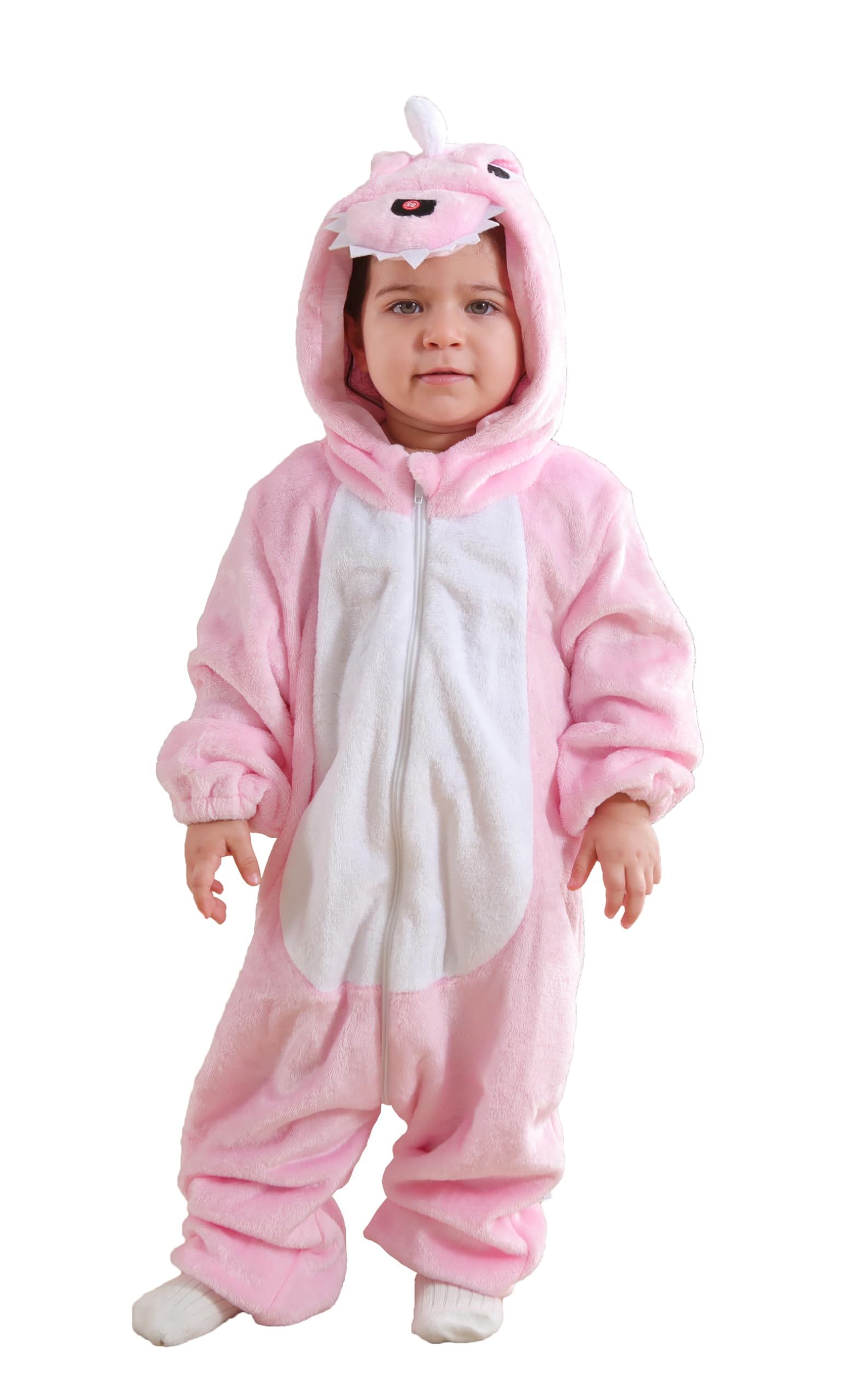 CuteOn toddler pink dinosaur onesie front view for cozy warmth.