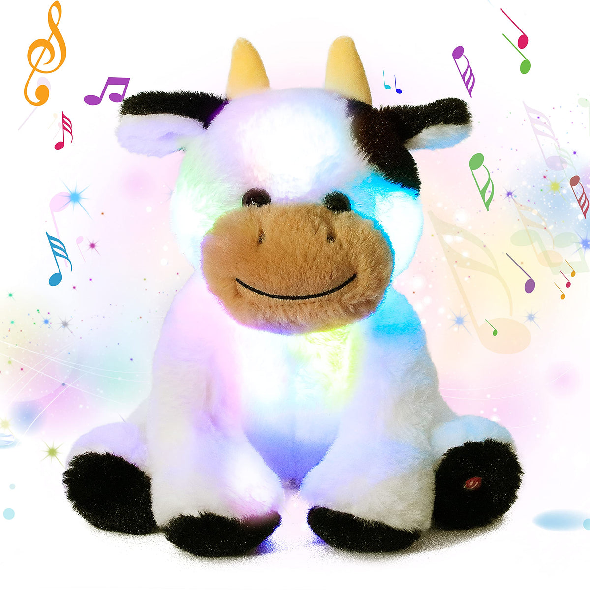 Cuteoy glowing LED cow nightlight plush toy provides gentle bedtime illumination.