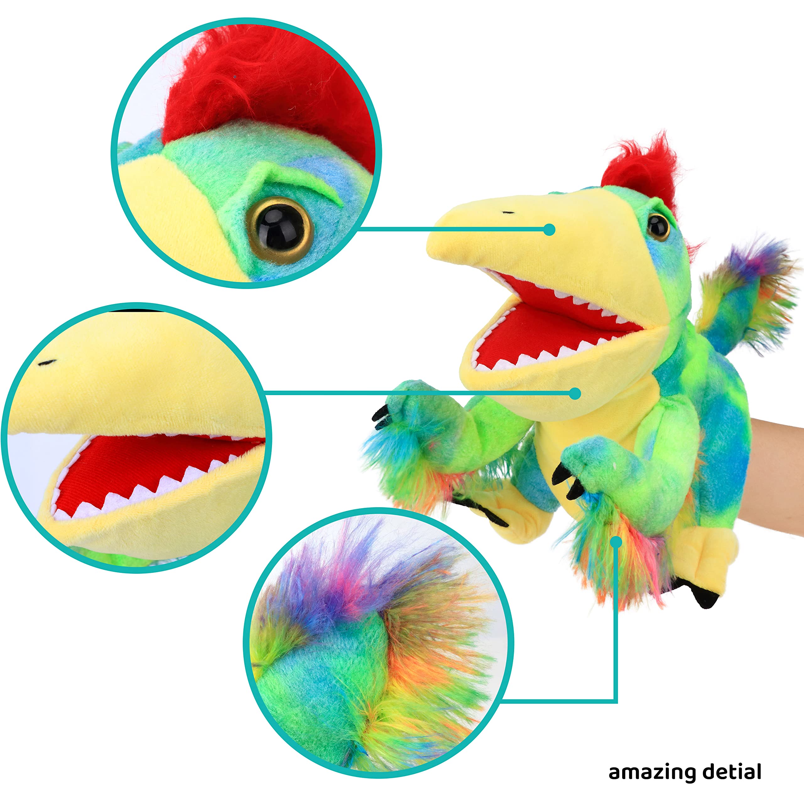 Cuteoy Caudipteryx hand puppet ready for pretend play and interactive learning.