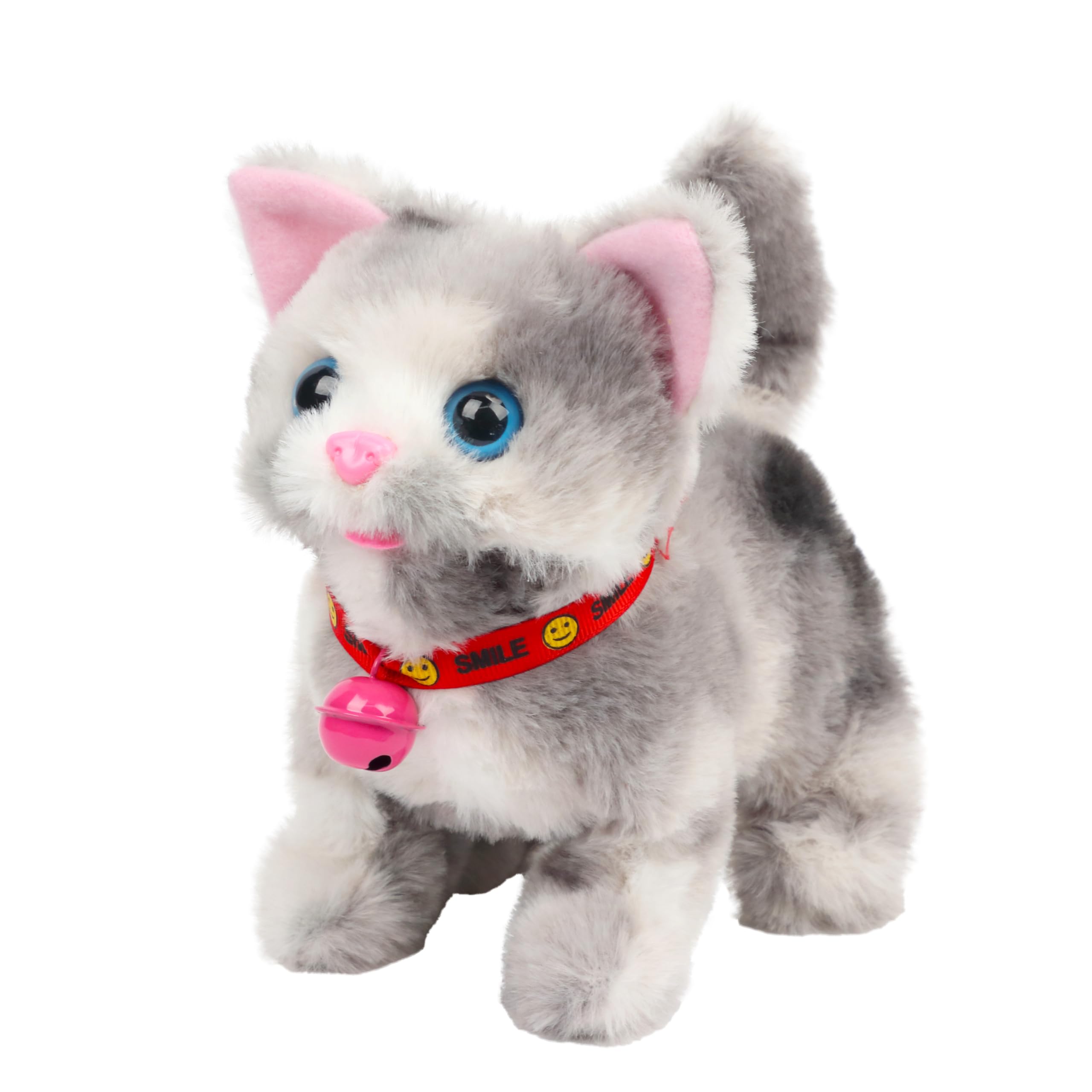 Cuteoy walking grey cat plush showing lifelike walking motion for interactive play
