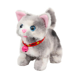 Cuteoy walking grey cat plush showing lifelike walking motion for interactive play