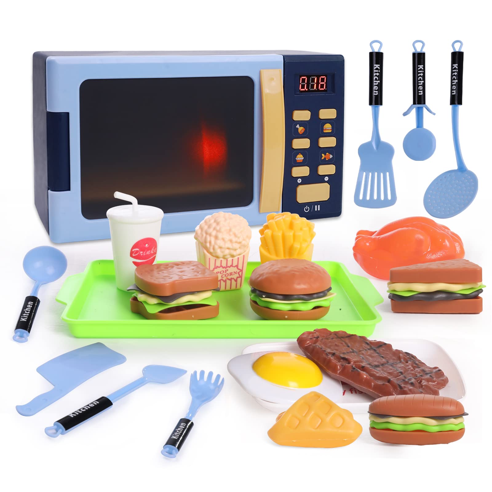 Cuterabit blue microwave front view for imaginative pretend cooking