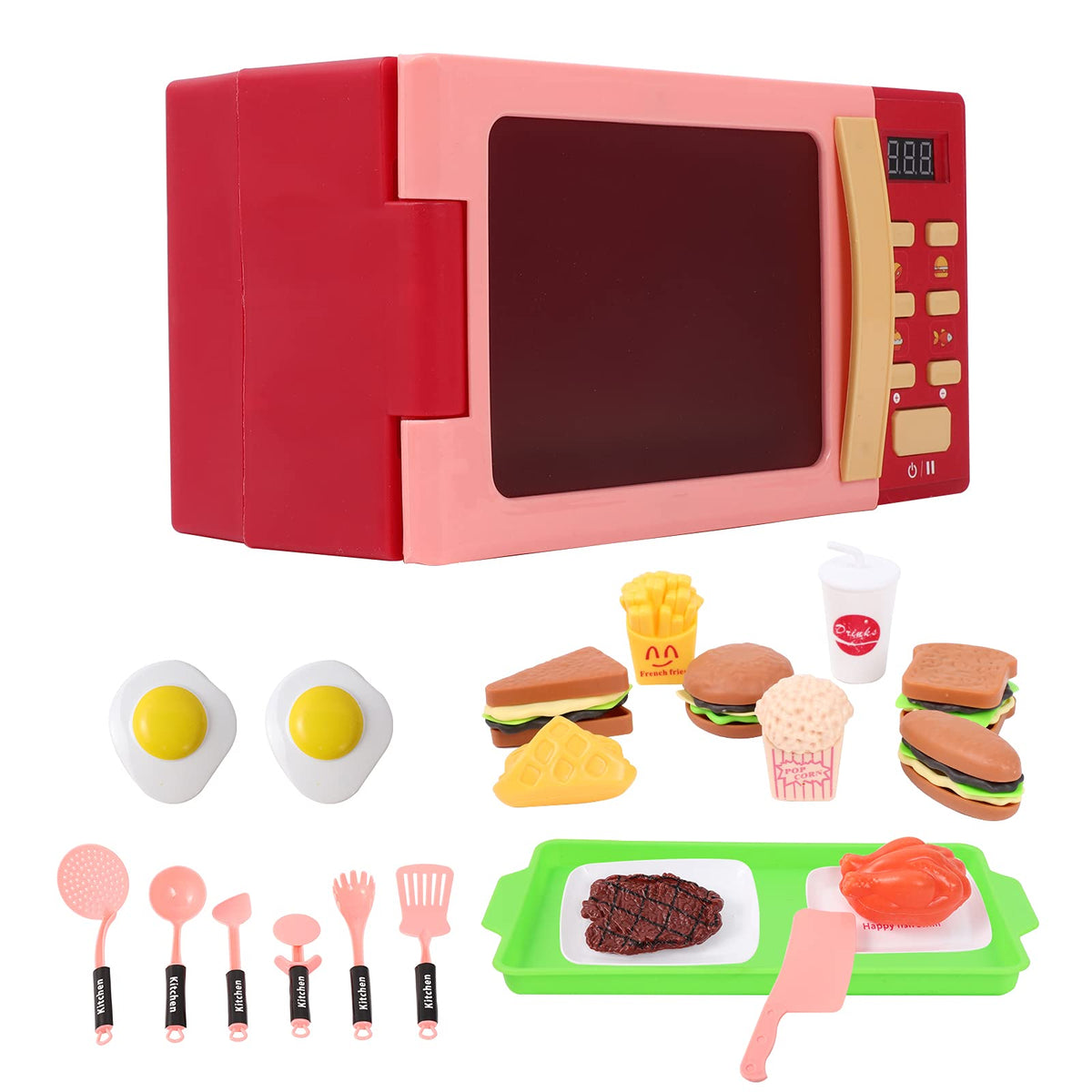 Cuterabit toy microwave in red with working timer and beeps for pretend cooking fun.