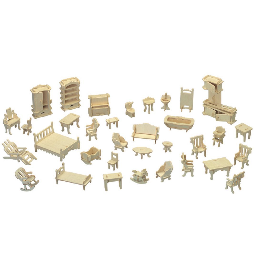CUTEROOM Dollhouse bed in natural wood for cozy pretend play and room décor.