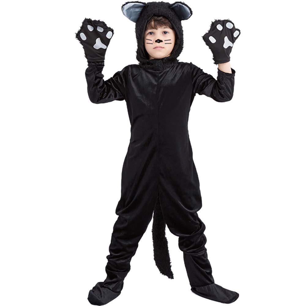 Cuteshower black cat costume front view for kids, ideal for Halloween and dress-up play.