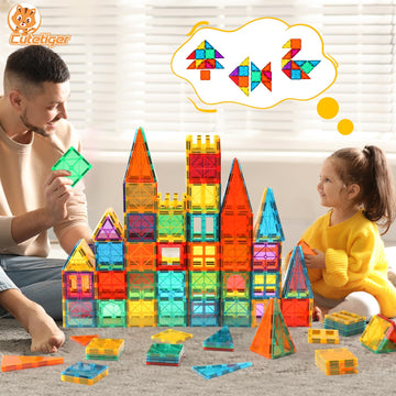 CuteTiger magnetic tiles securely connect for stable towers and easy building.