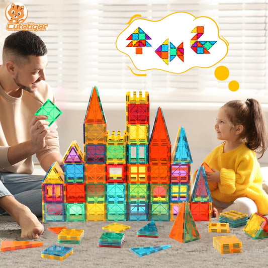 CuteTiger magnetic tiles securely connect for stable towers and easy building.
