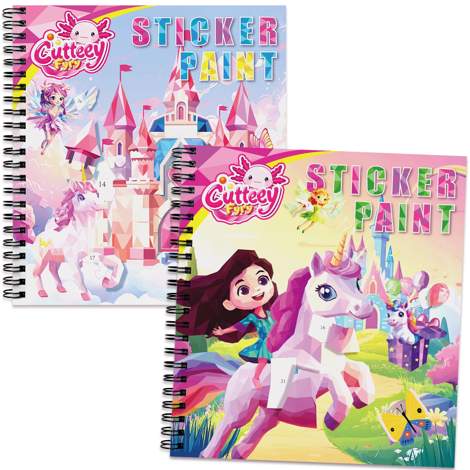 CutteeyFyry paint-by-number sticker book cover, bright travel-friendly art kit for kids.