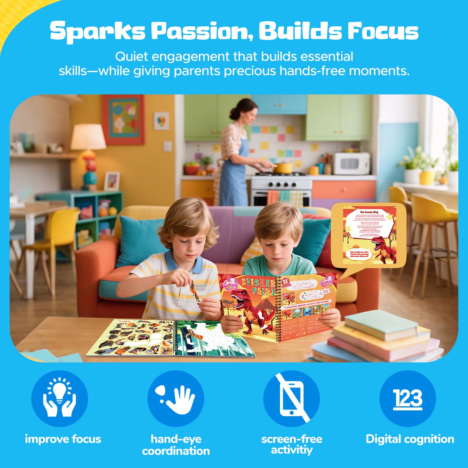 CutteeyFyry sticker puzzle activity pages—enhances focus and fine motor skills during trips.