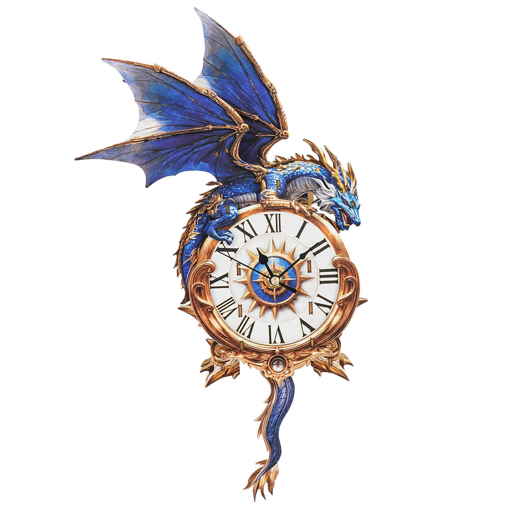 Cutywood blue dragon clock front view for striking desk decor.