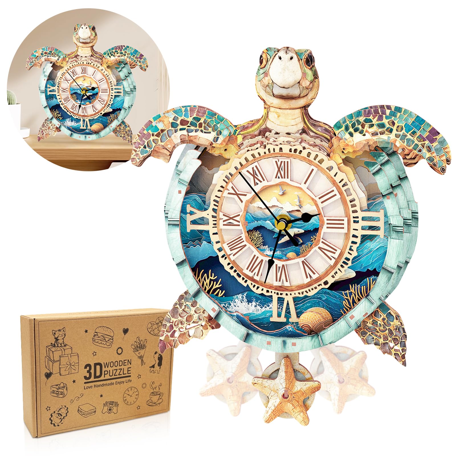 Cutywood turtle clock front view for stylish desk decor