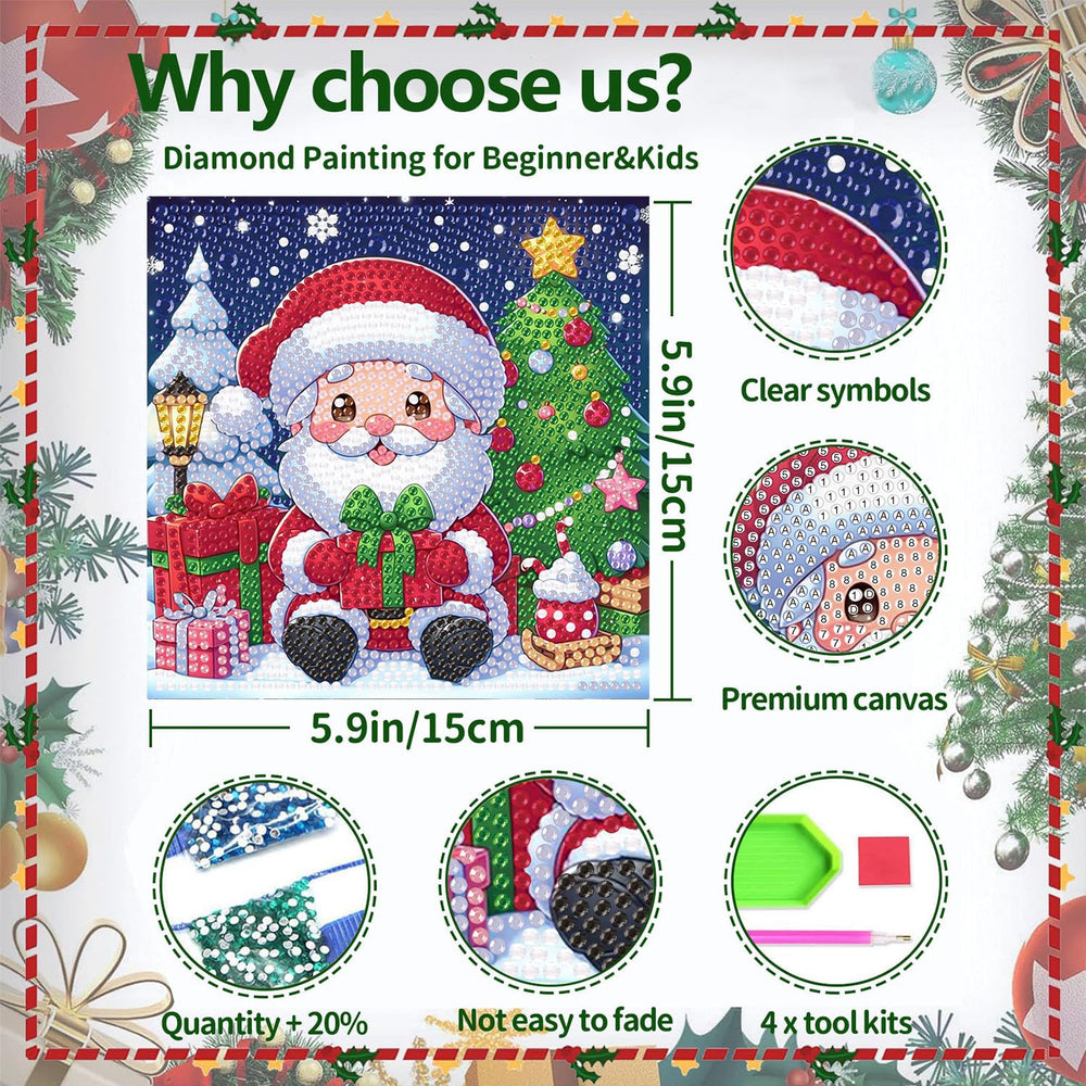 Cviokrdu Santa Claus diamond art for kids, 7x7 inch project.