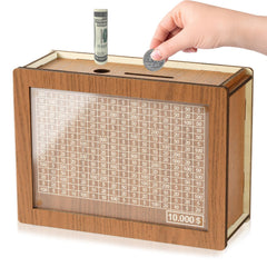 CVLDM 10000 savings box front view, durable wooden design for daily cash goals.