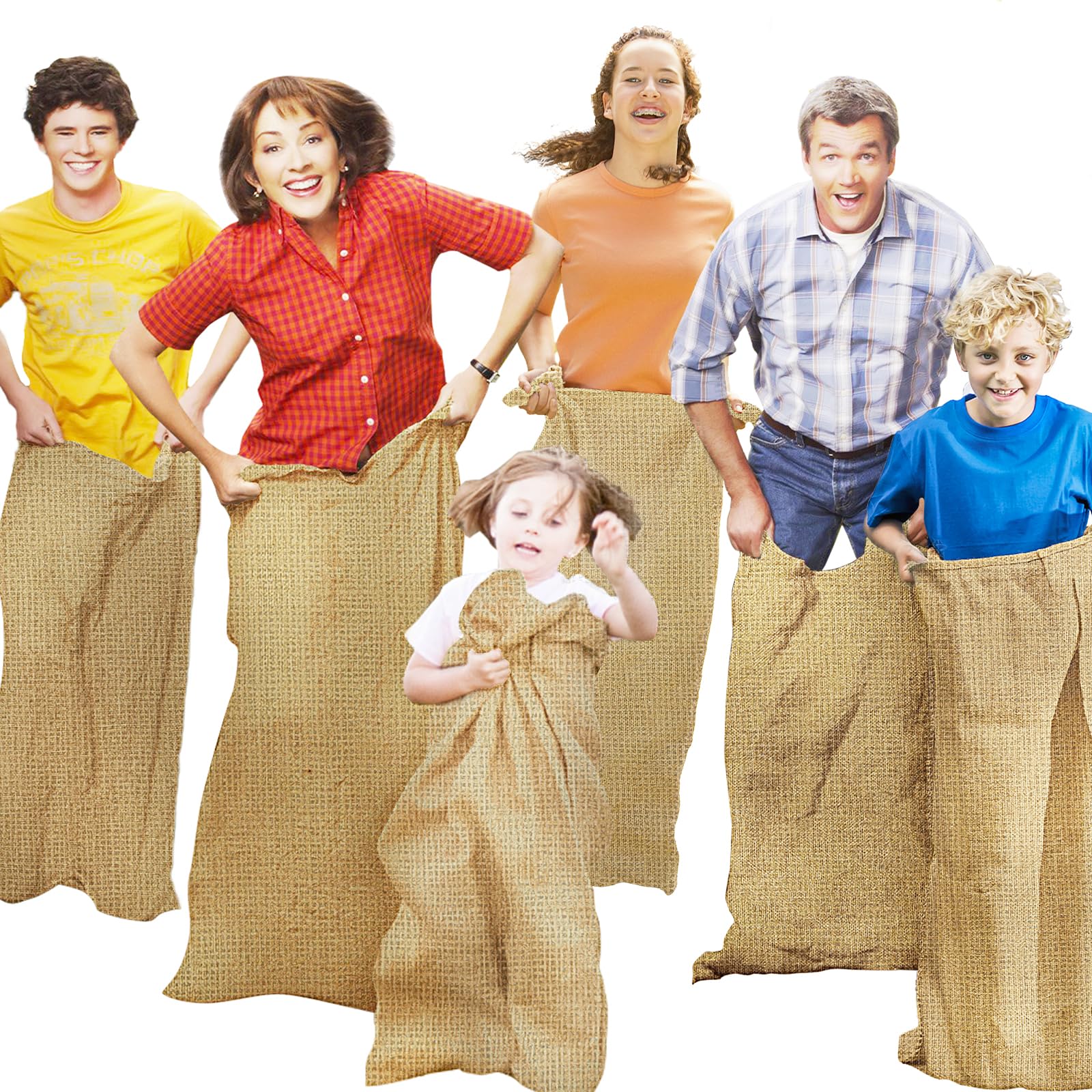 CWLAKON burlap sack race bag laid flat for quick setup and storage